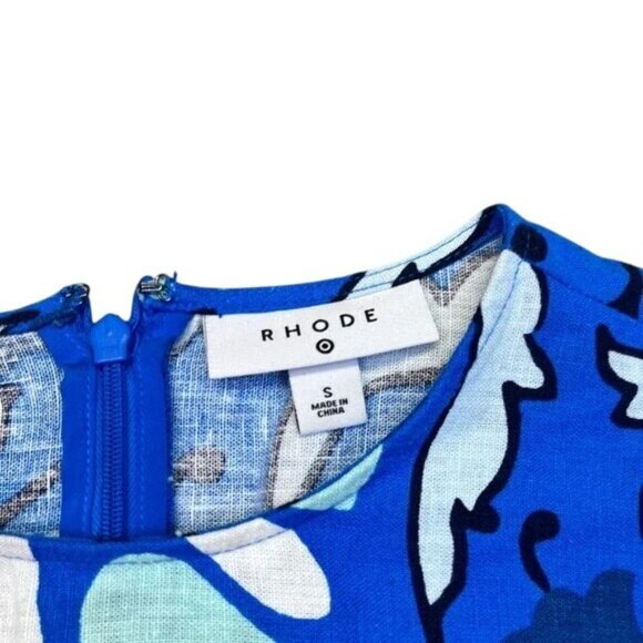 RHODE Zinnia Blue Floral Linen Cut Out Wide Leg Jumpsuit - Picture 6 of 7